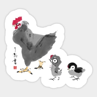 Annoyed Hen and Annoying Chicks Sticker